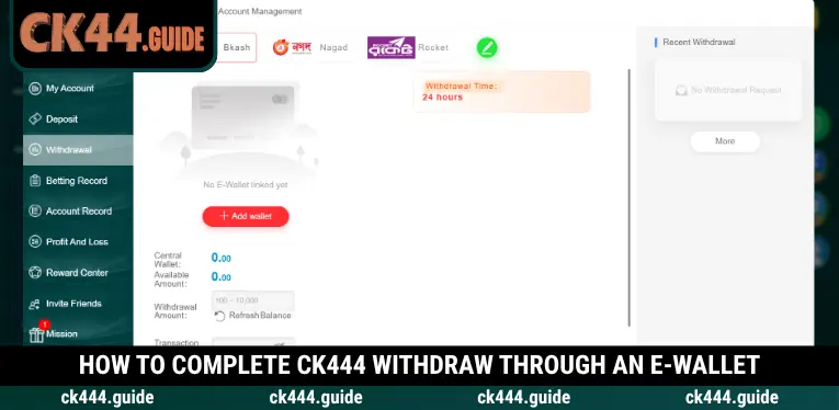 Ck444 Withdraw 2 Withdraw funds from CK444 using your linked e-wallet